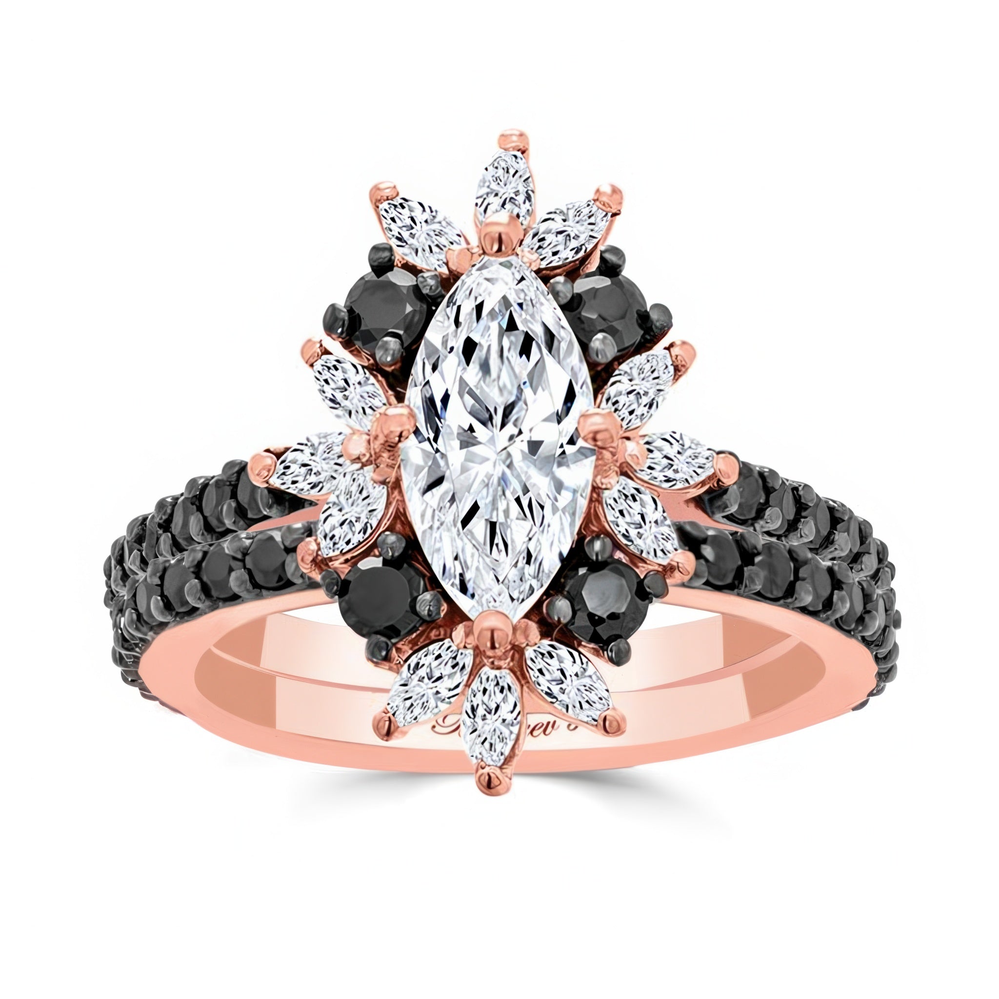 Marquise Moissanite Wedding Set With Black DIamonds