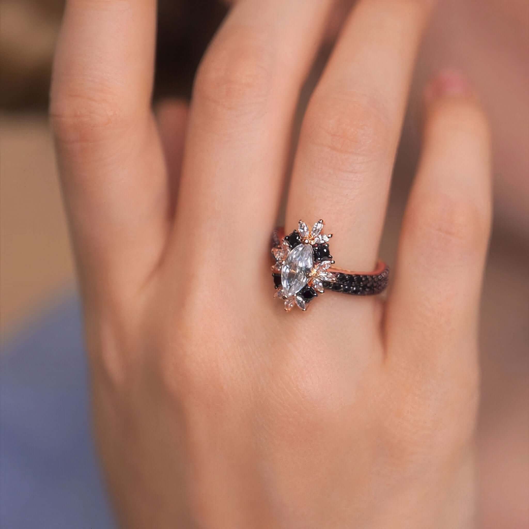 Marquise Black Diamond Accent Wedding Set