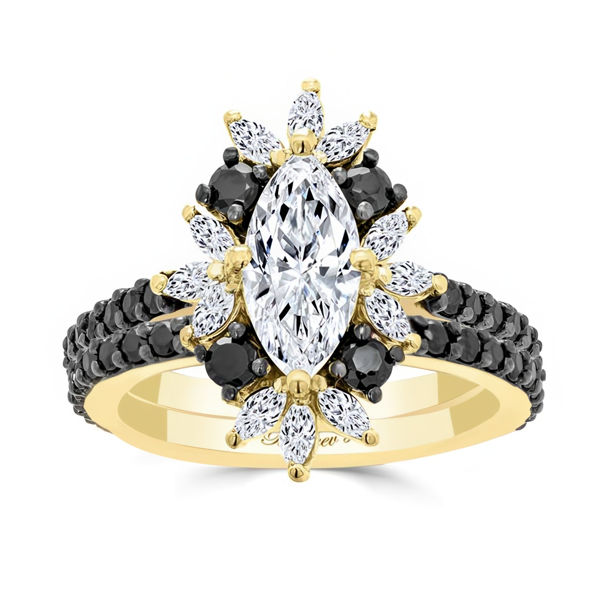 Marquise Moissanite Wedding Set With Black DIamonds
