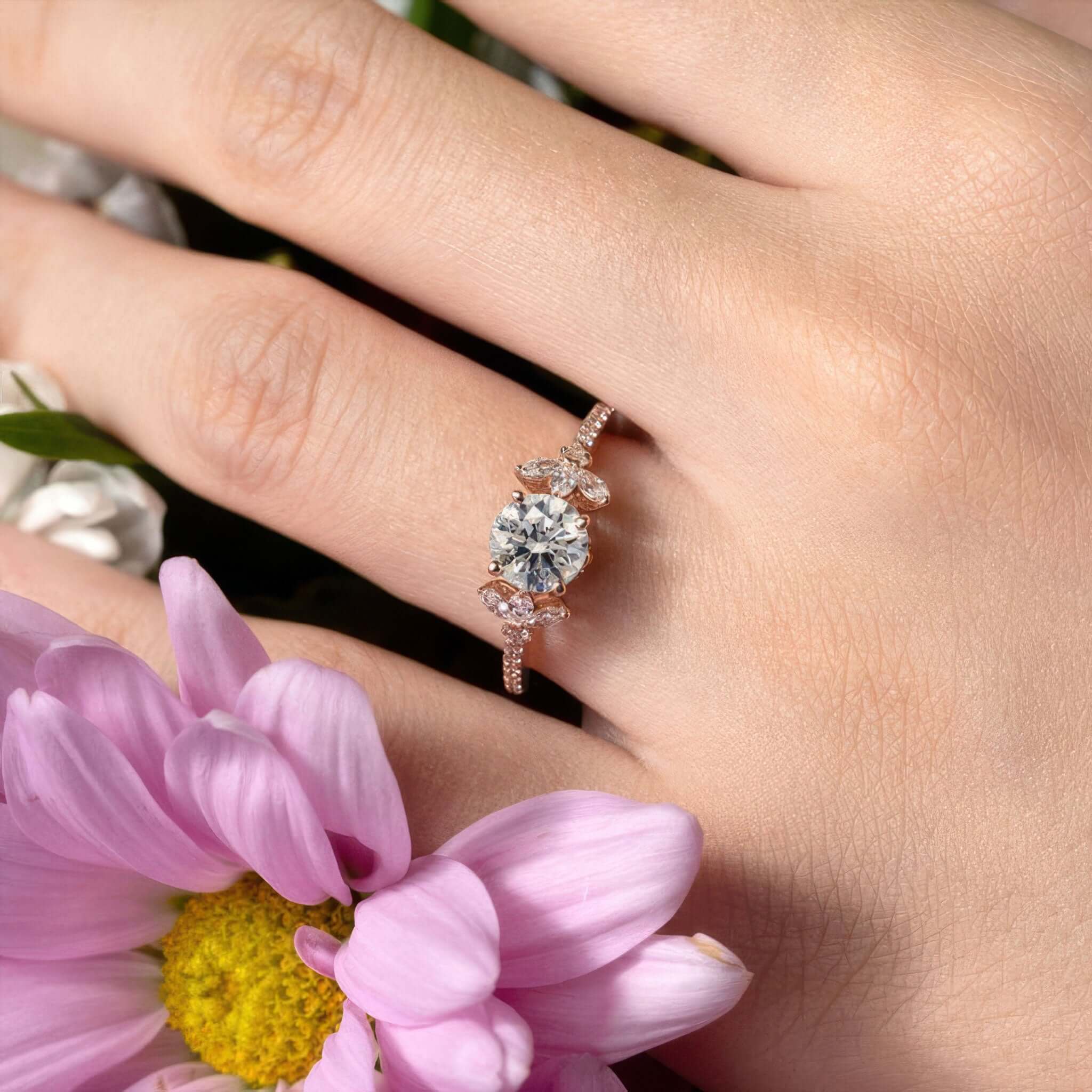 Moissanite Leaf Engagement Ring