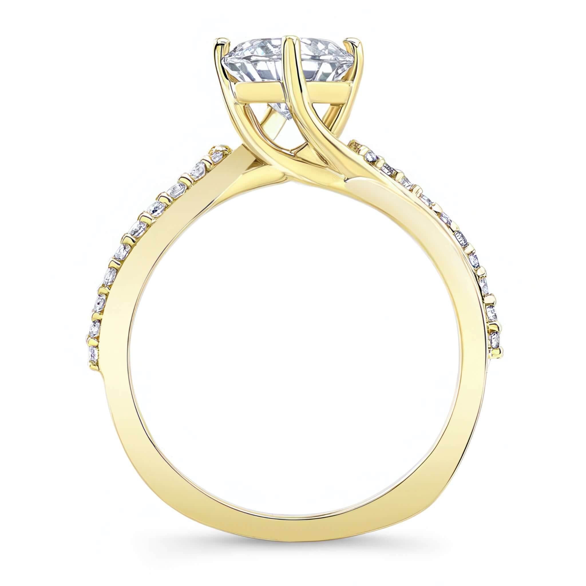 Princess Cut Moissanite Twist Engagement Ring with a radiant center stone and twist band design.