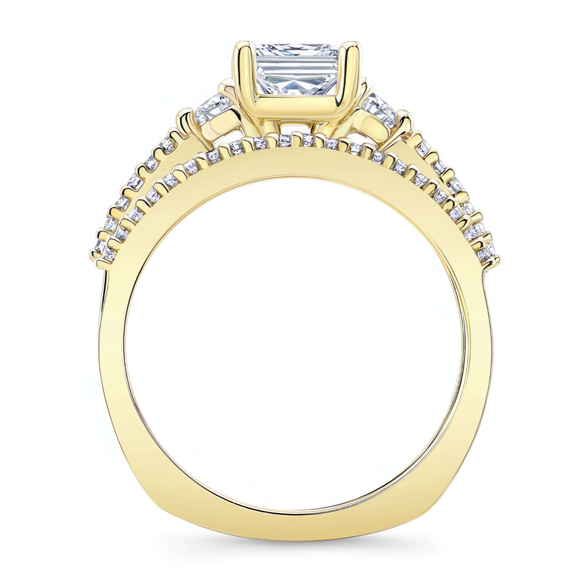 Moissanite 3 Stone Princess Cut Wedding Set