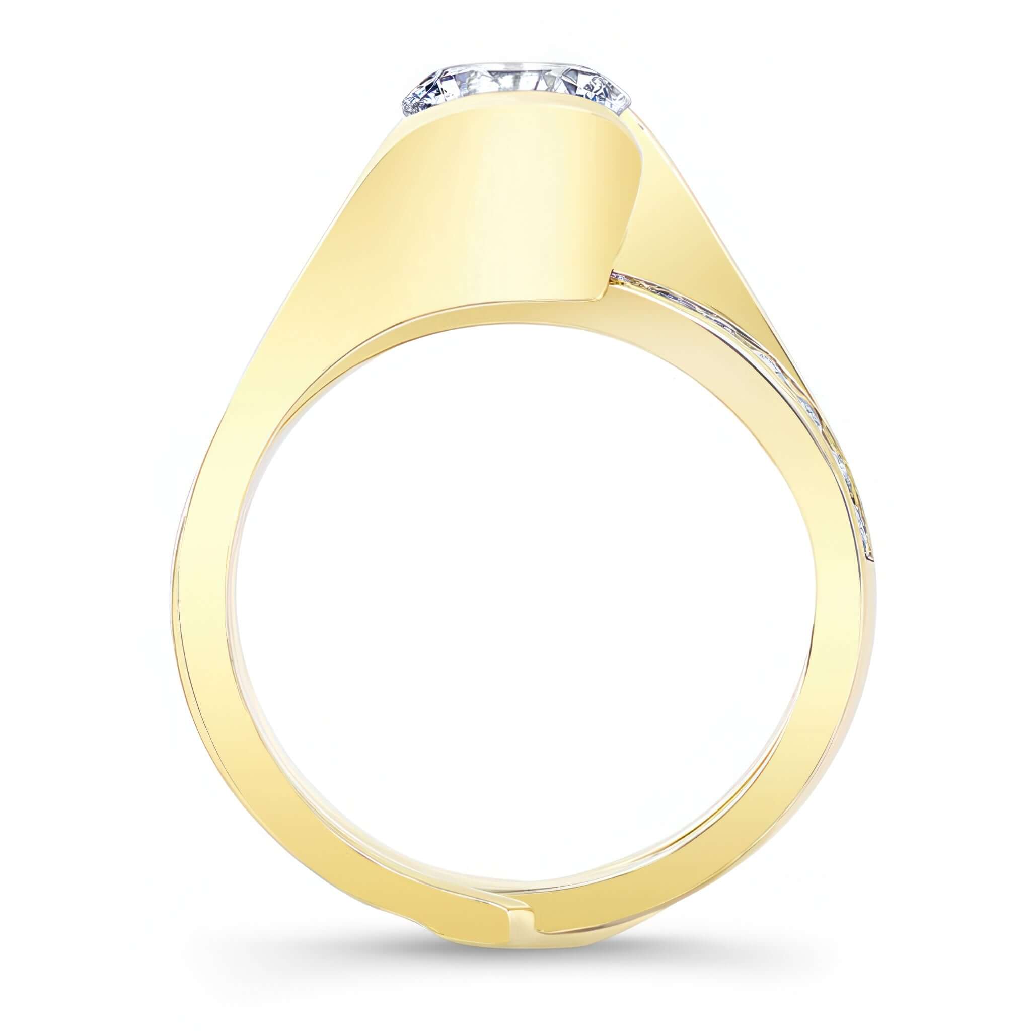 Half Bezel Interlocking Bridal Set featuring a classic round center in a gold band design.