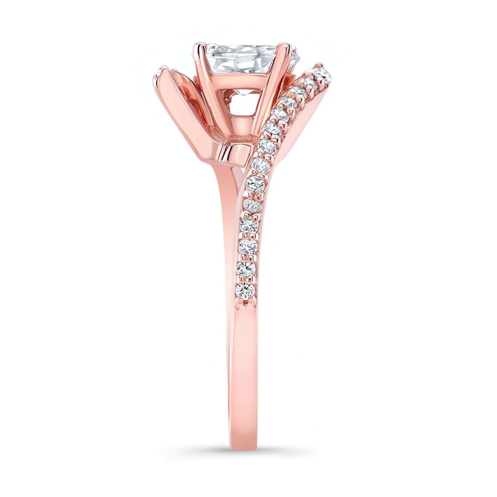 Oval Lab Grown Diamond Ring featuring a tension style setting and pave side stones for glamour.