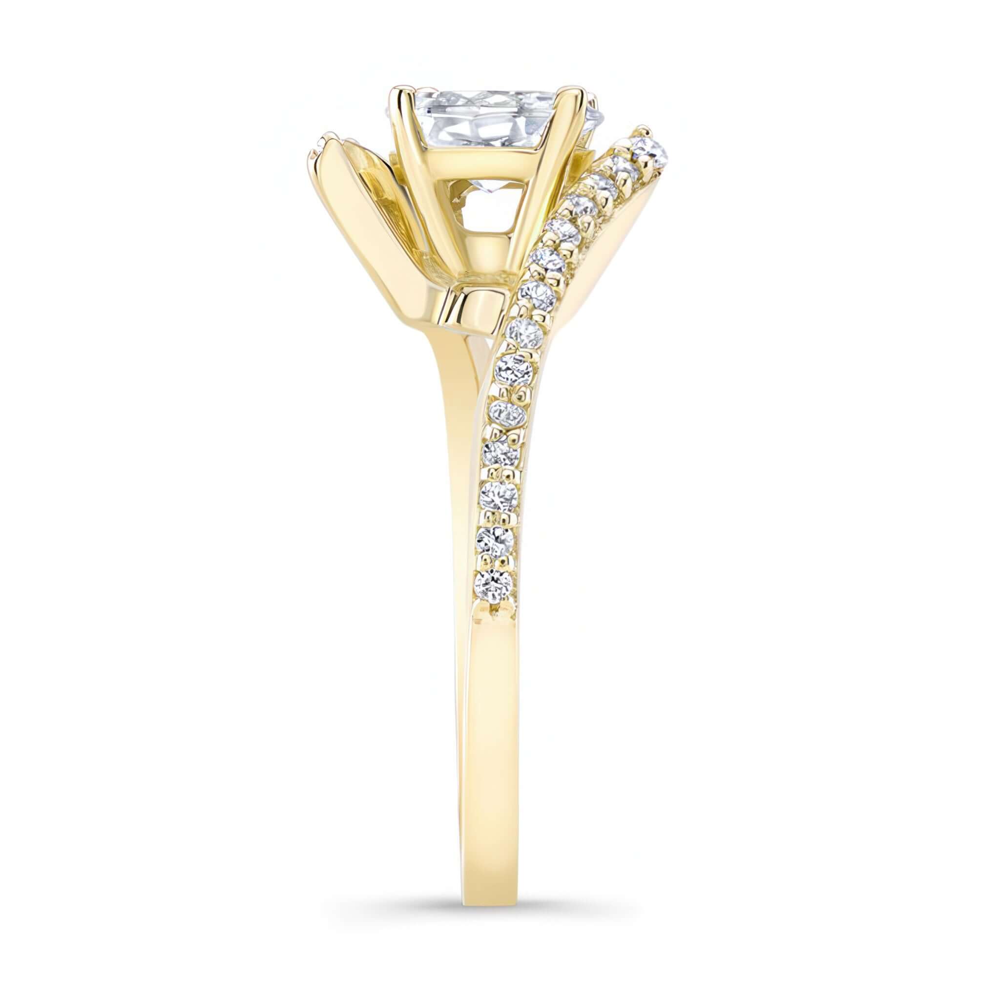 Oval Lab Grown Diamond Ring featuring a tension style setting and pave side stones for added glamour.