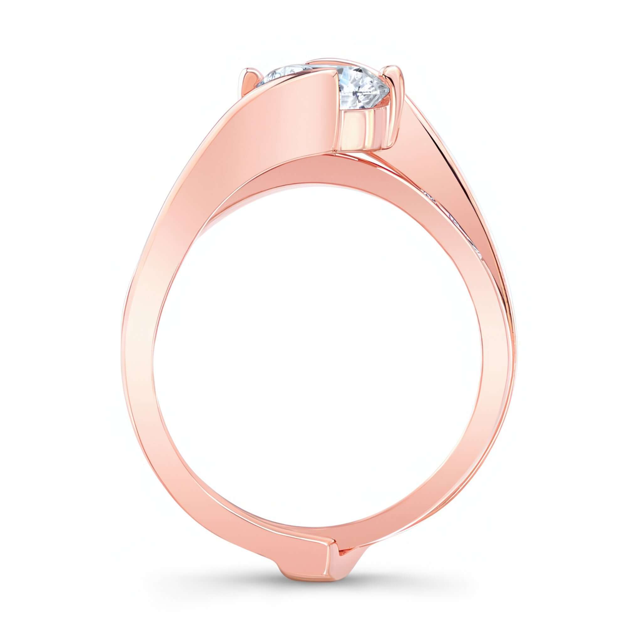 Interlocking Wedding Ring Set featuring a stunning round center in a bypass setting with a sleek design.
