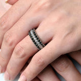 Wide Three Row Black And White Diamond Wedding Band