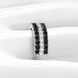 Wide Three Row Black And White Diamond Wedding Band