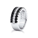Wide Three Row Black And White Diamond Wedding Band