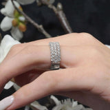 Wide Three Row Diamond Wedding Band