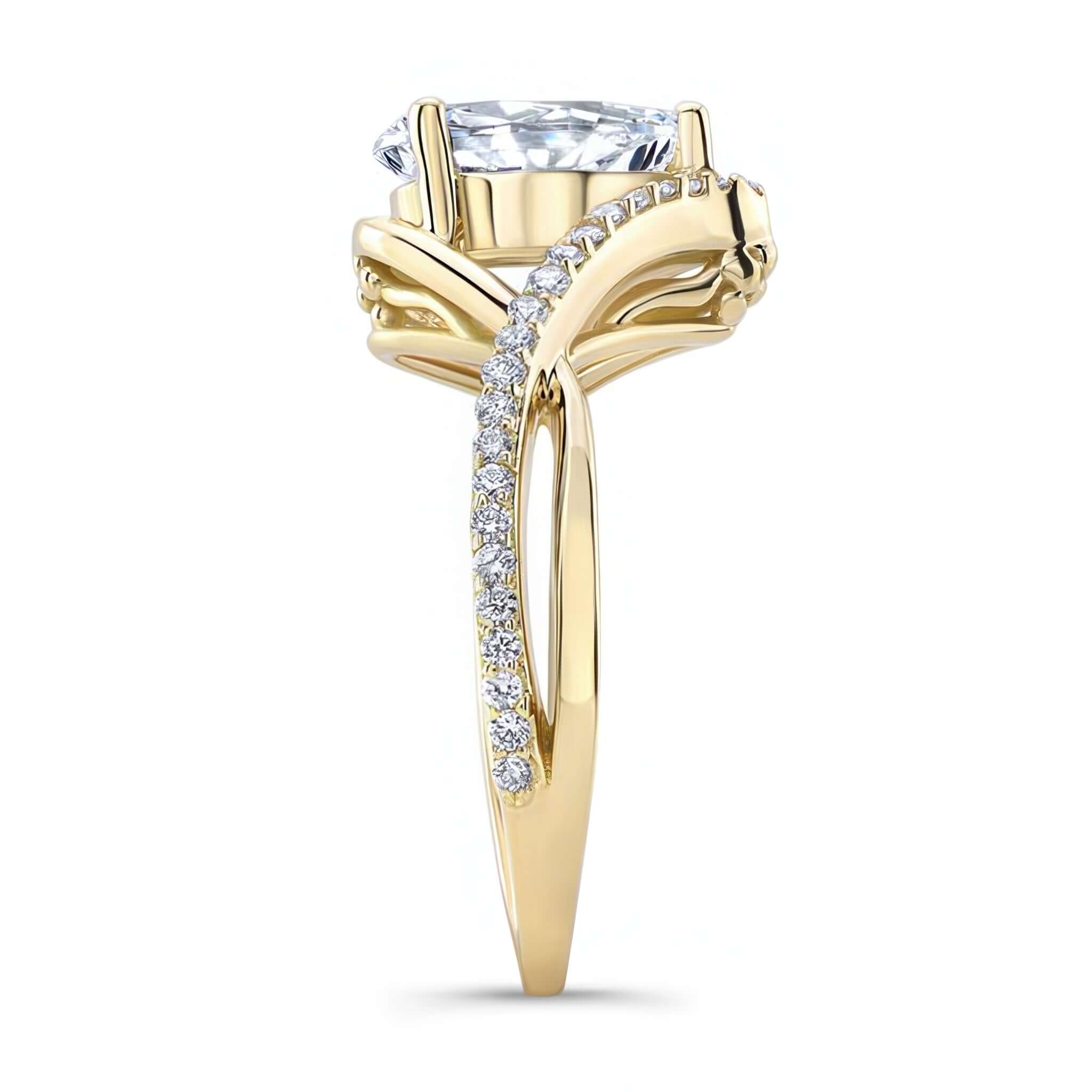 Unique Pear Shaped Engagement Ring featuring a stunning pear-shaped center stone and twisted shank with accent diamonds.