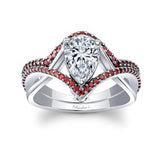 Unique Pear Shaped Ruby Accent Wedding Set