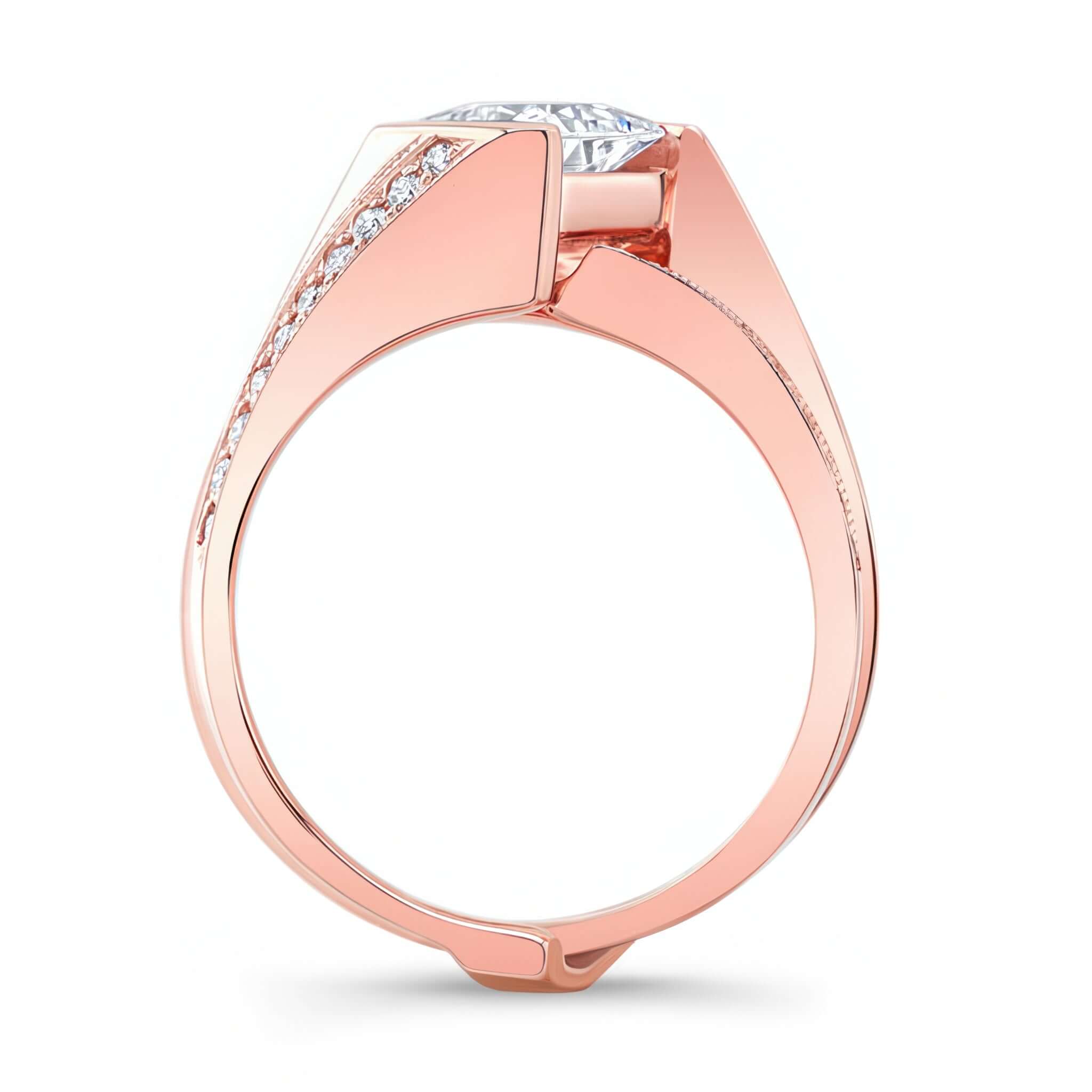 Interlocking Princess Cut Diamond Bridal Set featuring a beautiful rose gold ring design with pave set diamonds.