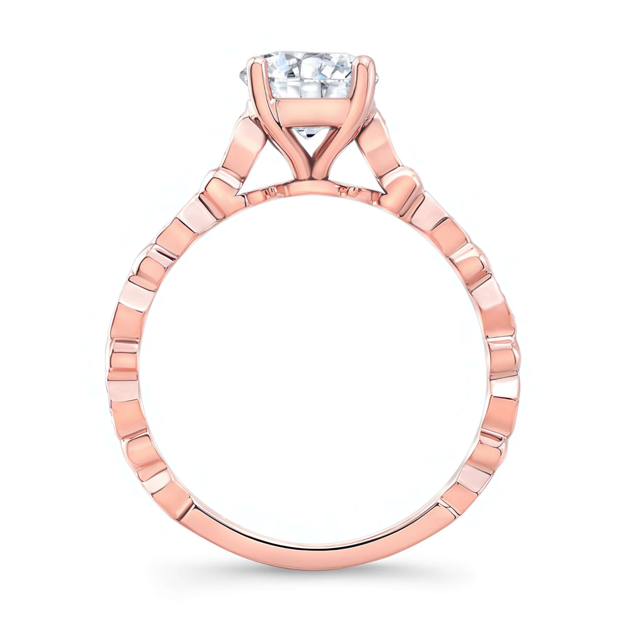 Art Deco Moissanite Engagement Ring showcased in a rose gold setting with a diamond pave band.