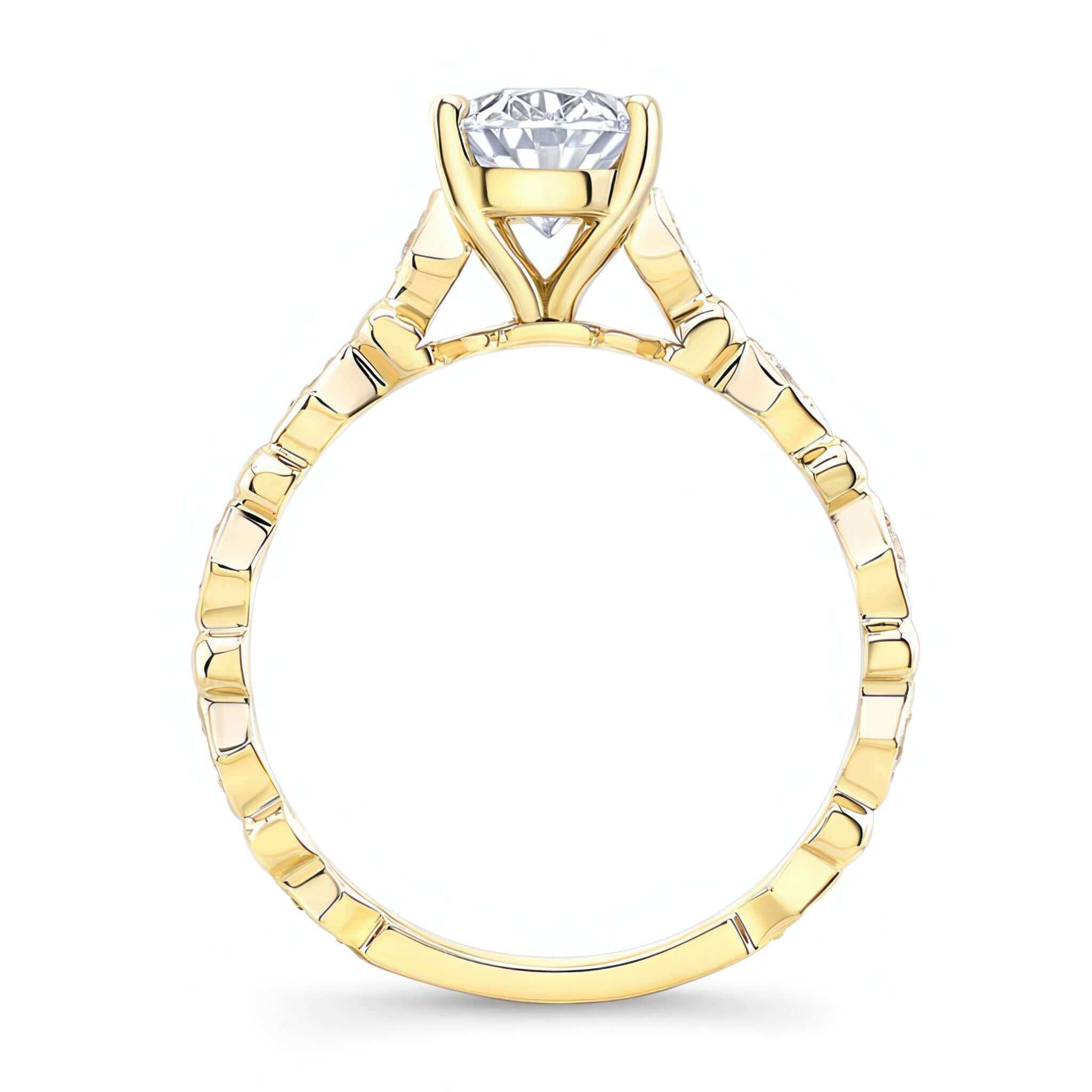Art Deco Oval Engagement Ring featuring a delicate diamond pave setting in yellow gold.