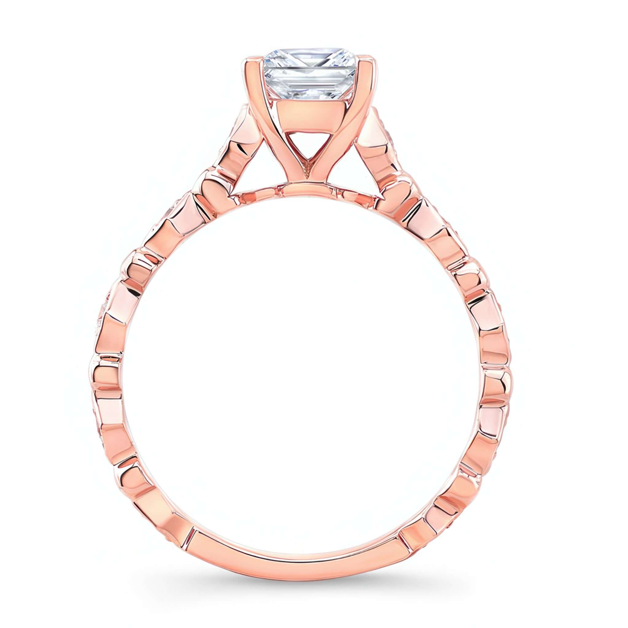 Art Deco Princess Ring featuring a center stone with diamond pave setting on a vintage band.