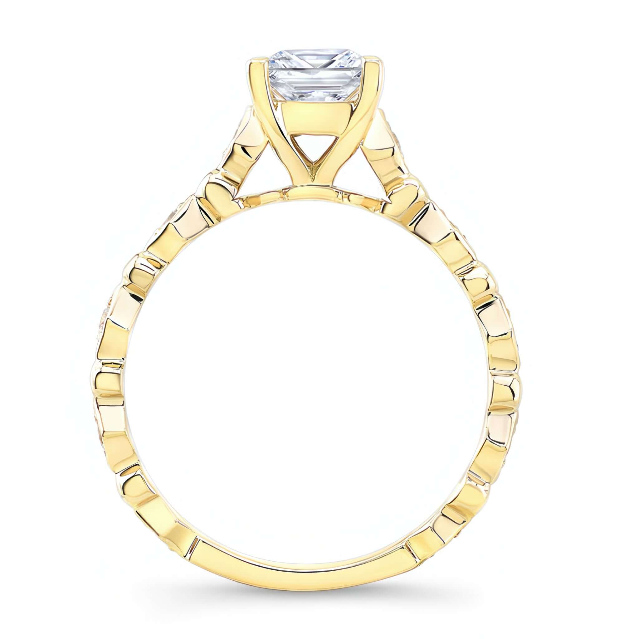 Art Deco Princess Ring featuring a stunning center stone on a vintage band with playful diamond pave setting.