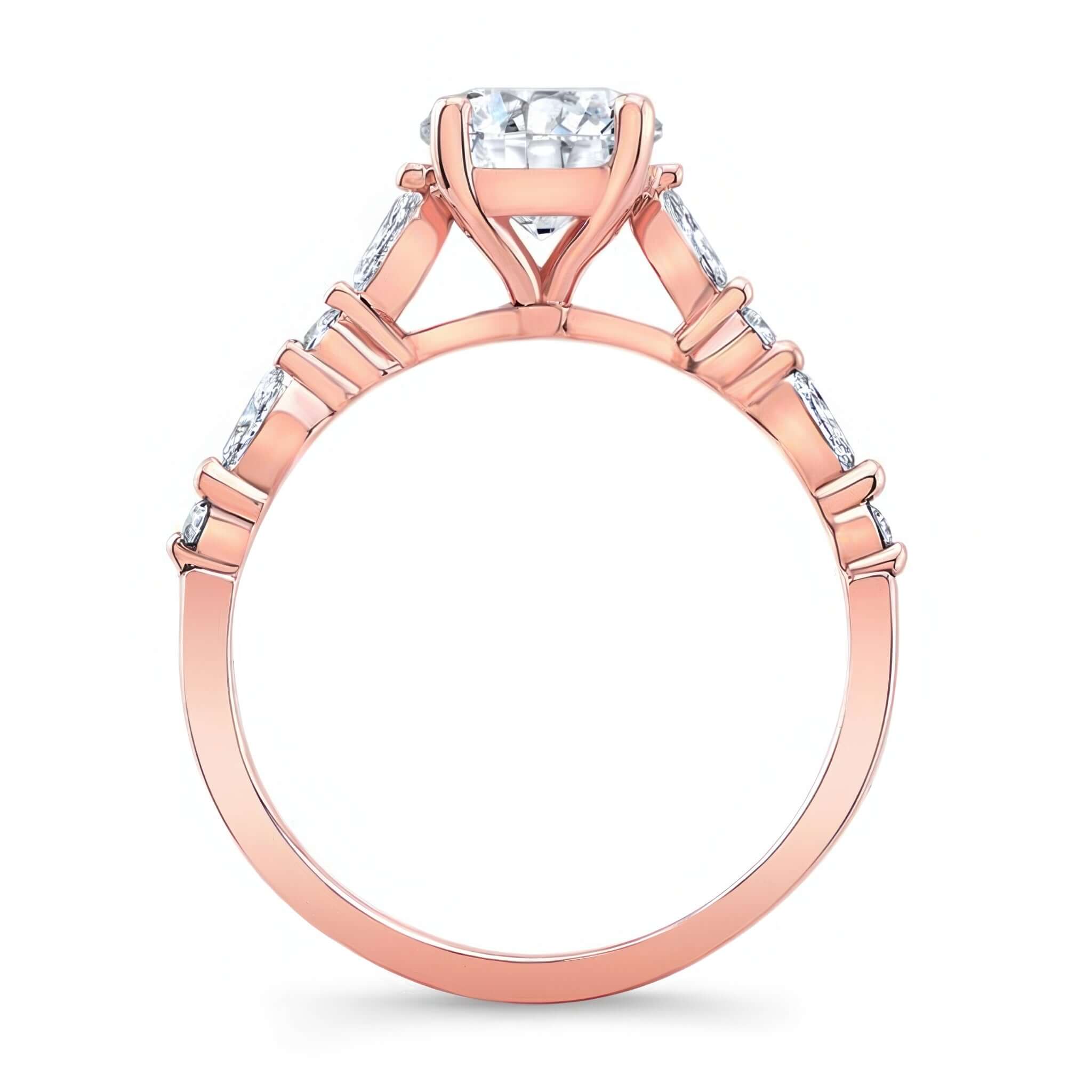 Vintage Style Diamond Ring with a round center and alternating round and marquise diamonds on the band.