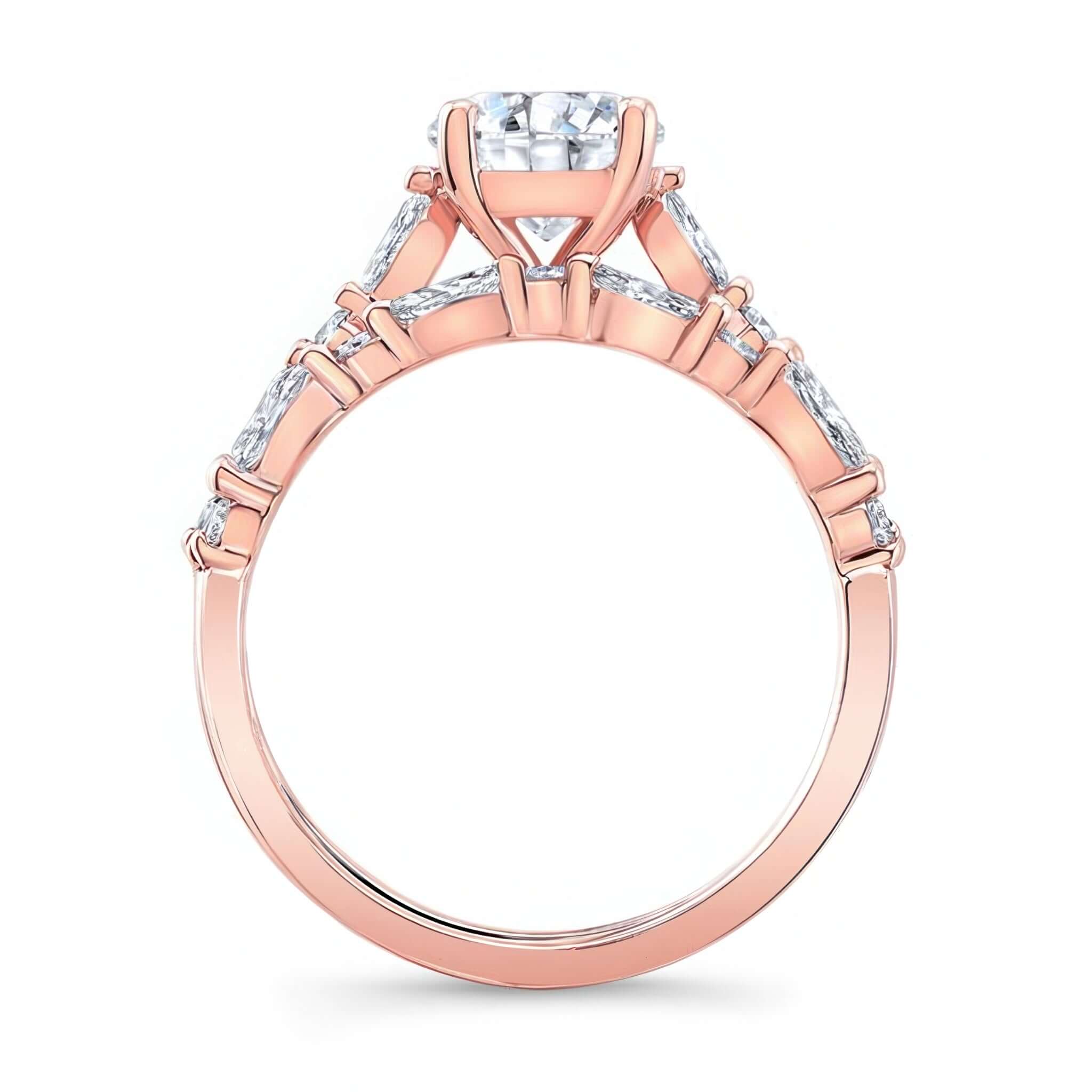 Vintage Style Diamond Wedding Ring Set featuring a round center diamond and elegant side stones.