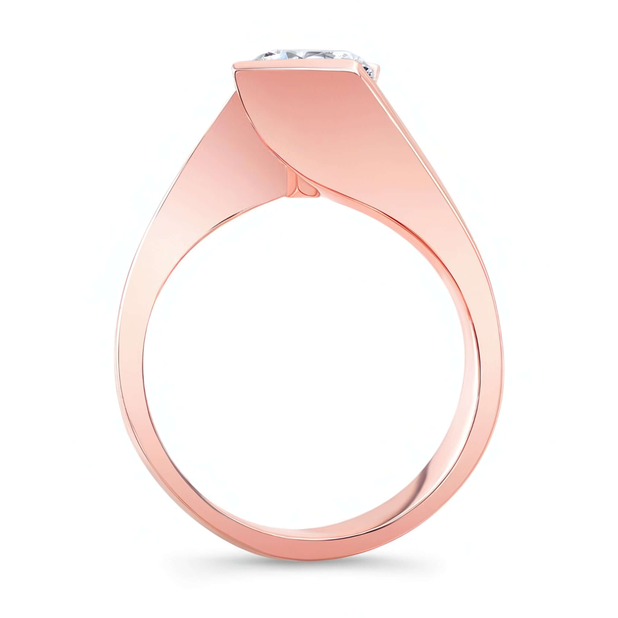 Tension Solitaire Lab Grown Diamond Ring featuring a sleek bypass shank design and elegant round center.
