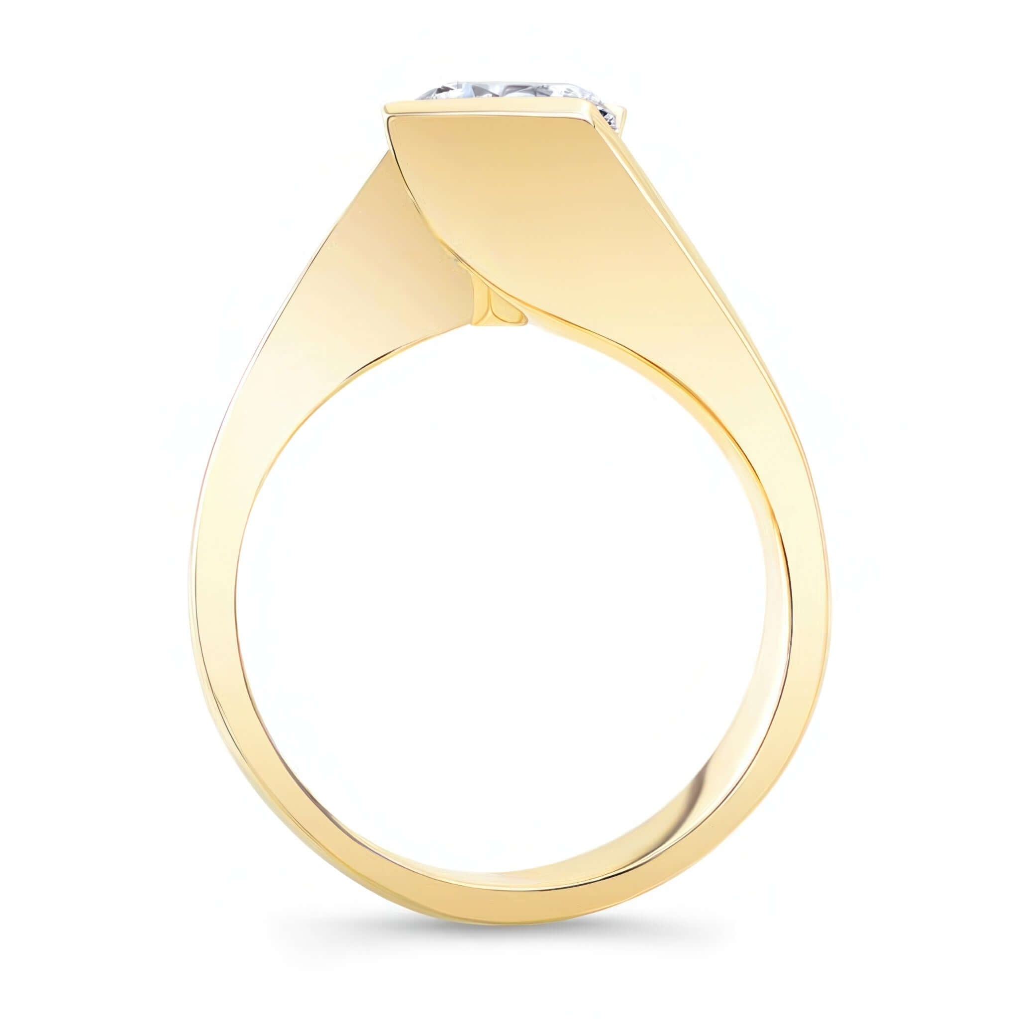 Tension Solitaire Lab Grown Diamond Ring showcasing elegant bypass shank and round center stone.
