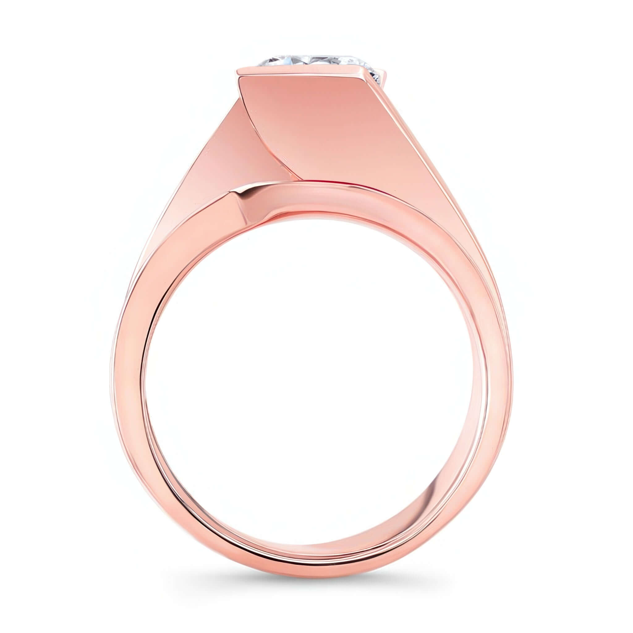 Tension Solitaire Lab Grown Diamond Bridal Set showcasing a bypass shank and elegant rose gold band.
