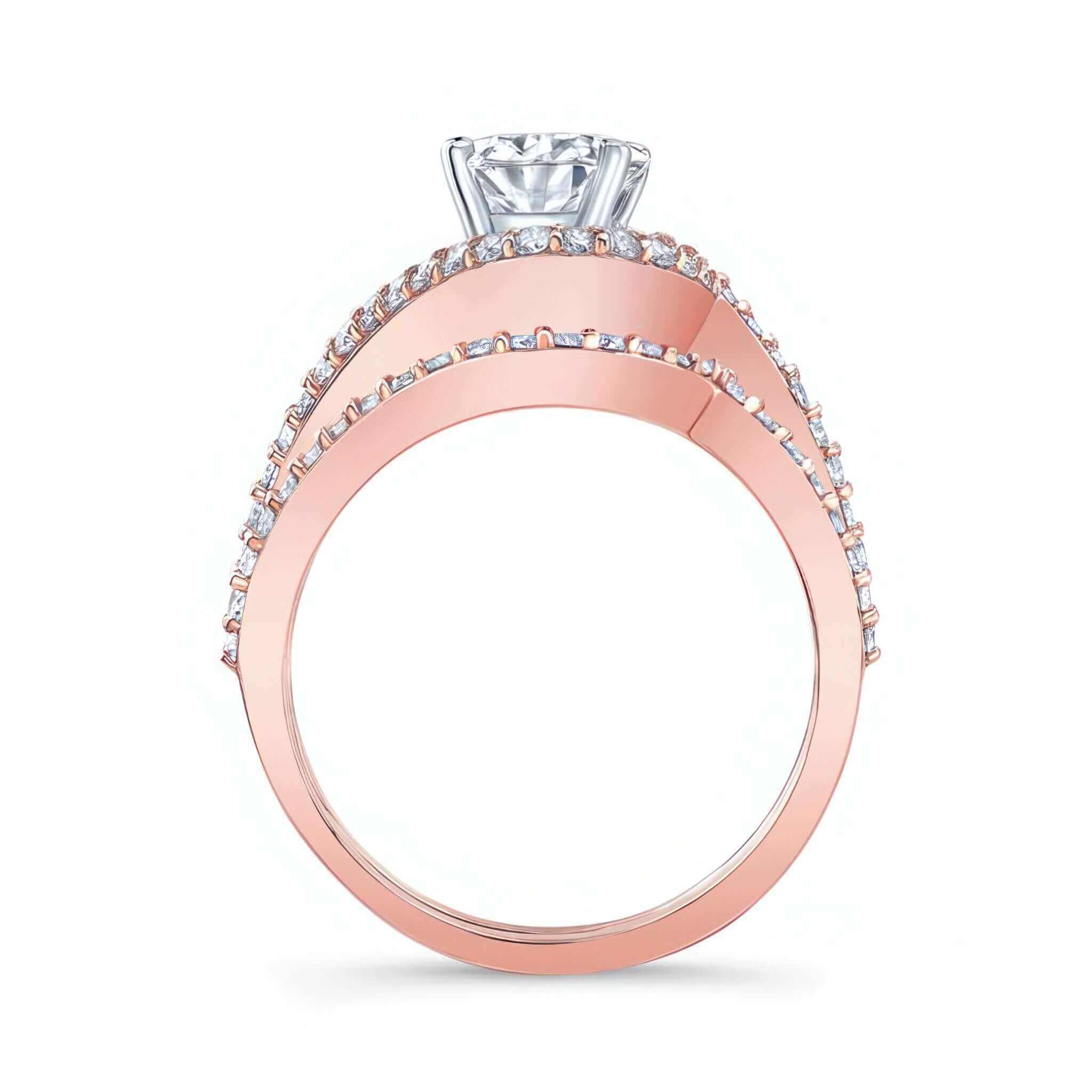 2 Carat Oval Wedding Ring Set featuring a split shank and floating semi halo with pave diamonds.