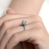 Round Halo Blue Diamond accent Ring