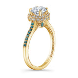 Round Halo Blue Diamond accent Ring
