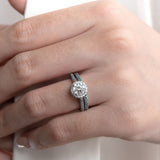 Round Halo Blue Diamond Accent Wedding Set