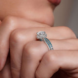 Round Halo Blue Diamond Accent Wedding Set