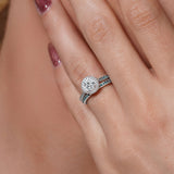 Round Halo Blue Diamond Accent Wedding Set