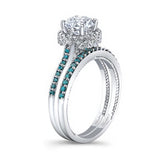 Round Halo Blue Diamond Accent Wedding Set