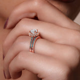 Round Halo Blue Diamond Accent Wedding Set