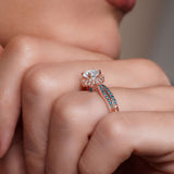 Round Halo Blue Diamond Accent Wedding Set
