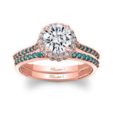 Round Halo Blue Diamond Accent Wedding Set