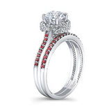 Round Halo Ruby Accent Wedding Set