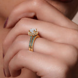 Round Halo Blue Diamond Accent Wedding Set