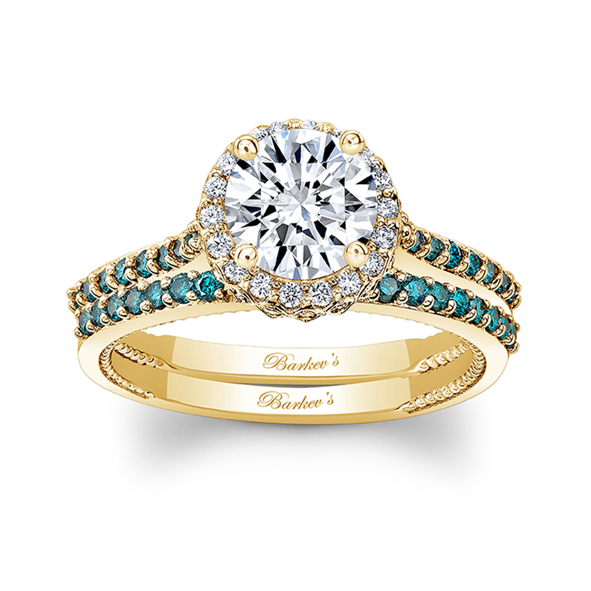 Round Halo Blue Diamond Accent Wedding Set