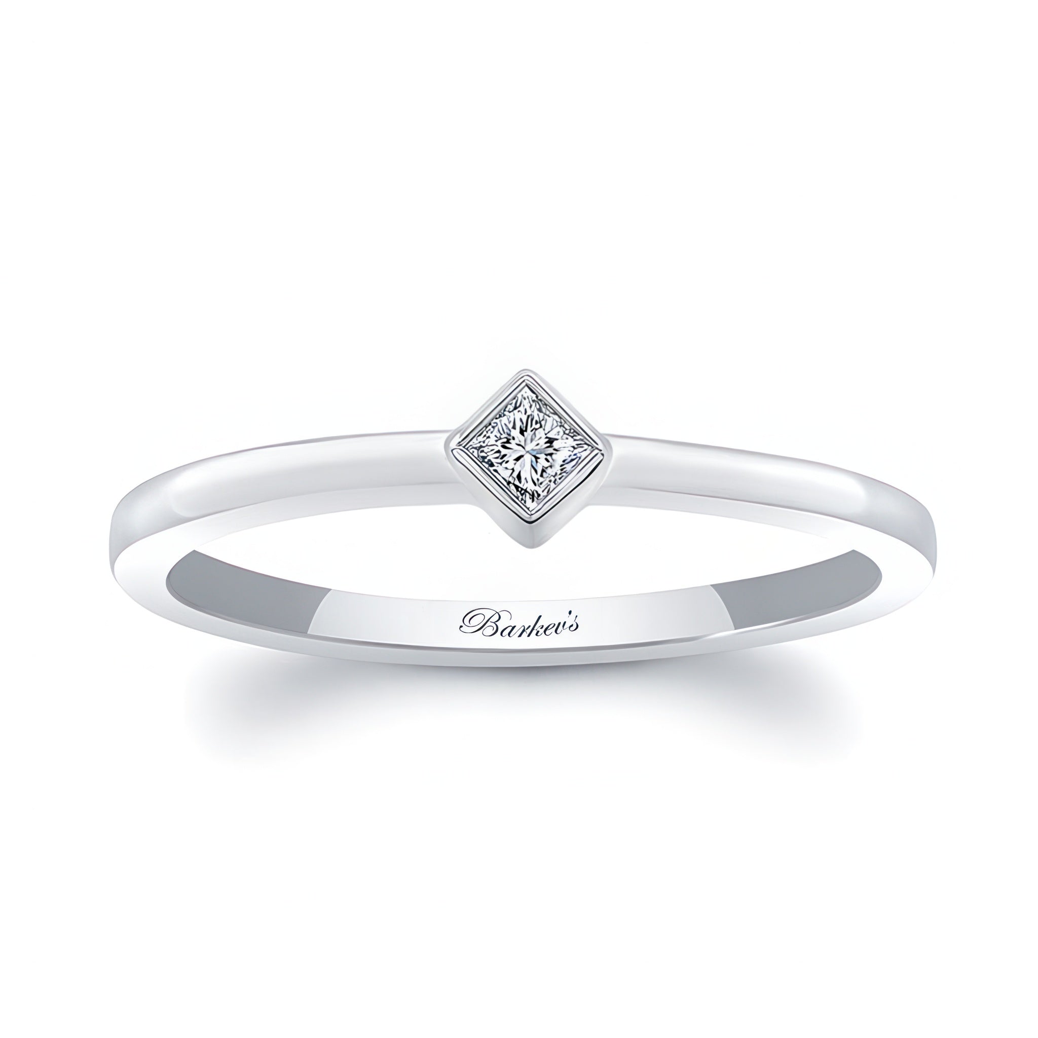 Aria princess cut diamond promise ring with bezel set center stone, a timeless and elegant design for any occasion.