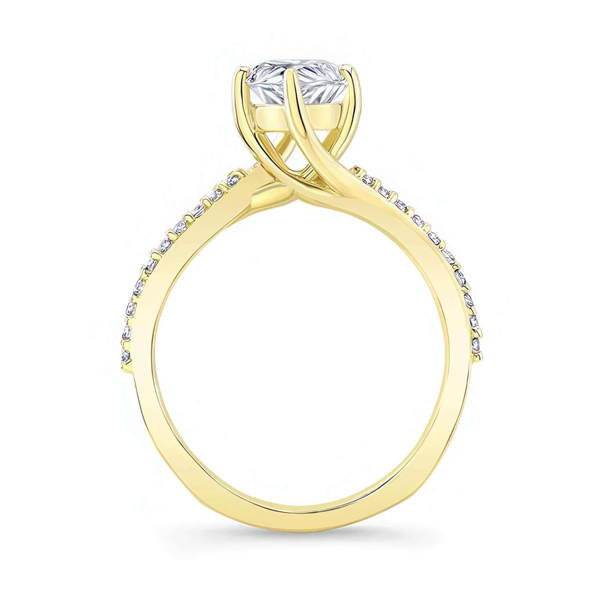 Pear Shaped Engagement Ring With Twisted Band featuring sparkling shared-prong set diamonds.