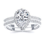 Eva 2 Carat Pear Shaped Moissanite Halo Ring Set