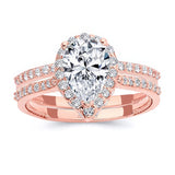 Eva 2 Carat Pear Shaped Moissanite Halo Ring Set
