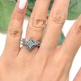 Unique Princess Cut Blue Diamond Accent Ring Set