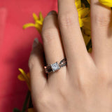 Princess Cut Lab Diamond Ring Set With Black Diamond Accents
