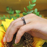 Princess Cut Lab Diamond Ring Set With Black Diamond Accents