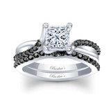 Princess Cut Lab Diamond Ring Set With Black Diamond Accents