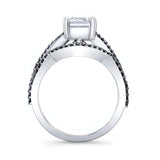 2 Carat Emerald Cut Black Diamond Accent Ring Set