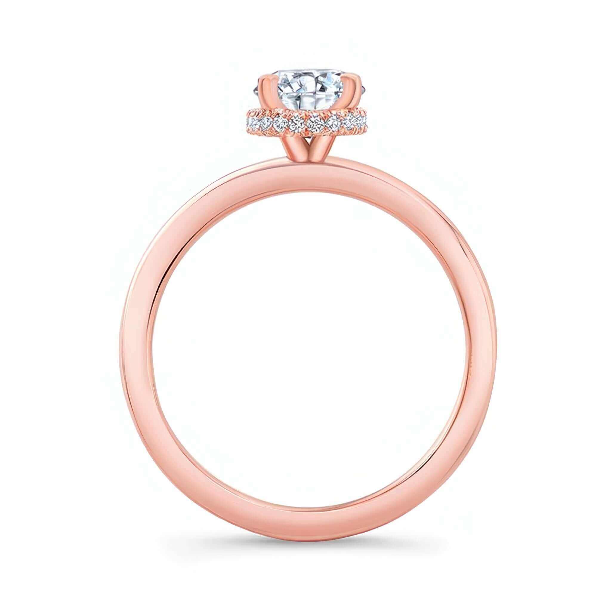 Oval Moissanite Engagement Ring with hidden halo and rose gold band