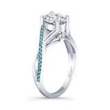 One Carat Oval Blue Diamond Accent Ring